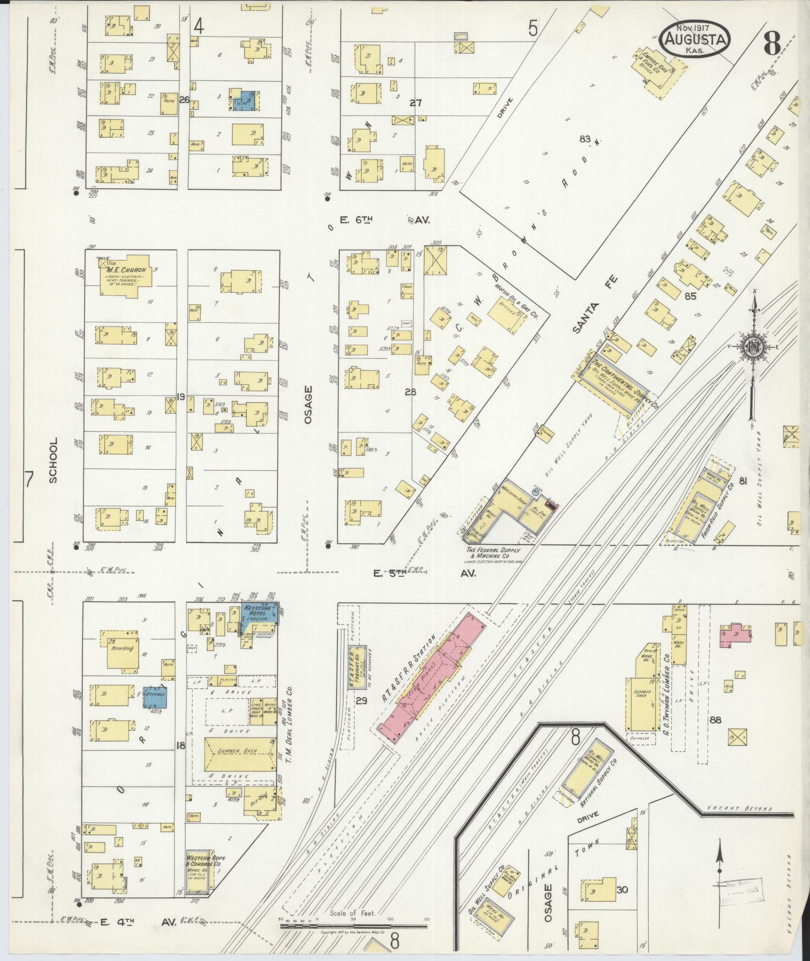 Sanborn Fire Insurance Map from Augusta, Butler County, Kansas (1917), Sheet #0008 - Complete Map Set gallery image, historic Sanborn map, vintage wall art, Kansas Kansas
