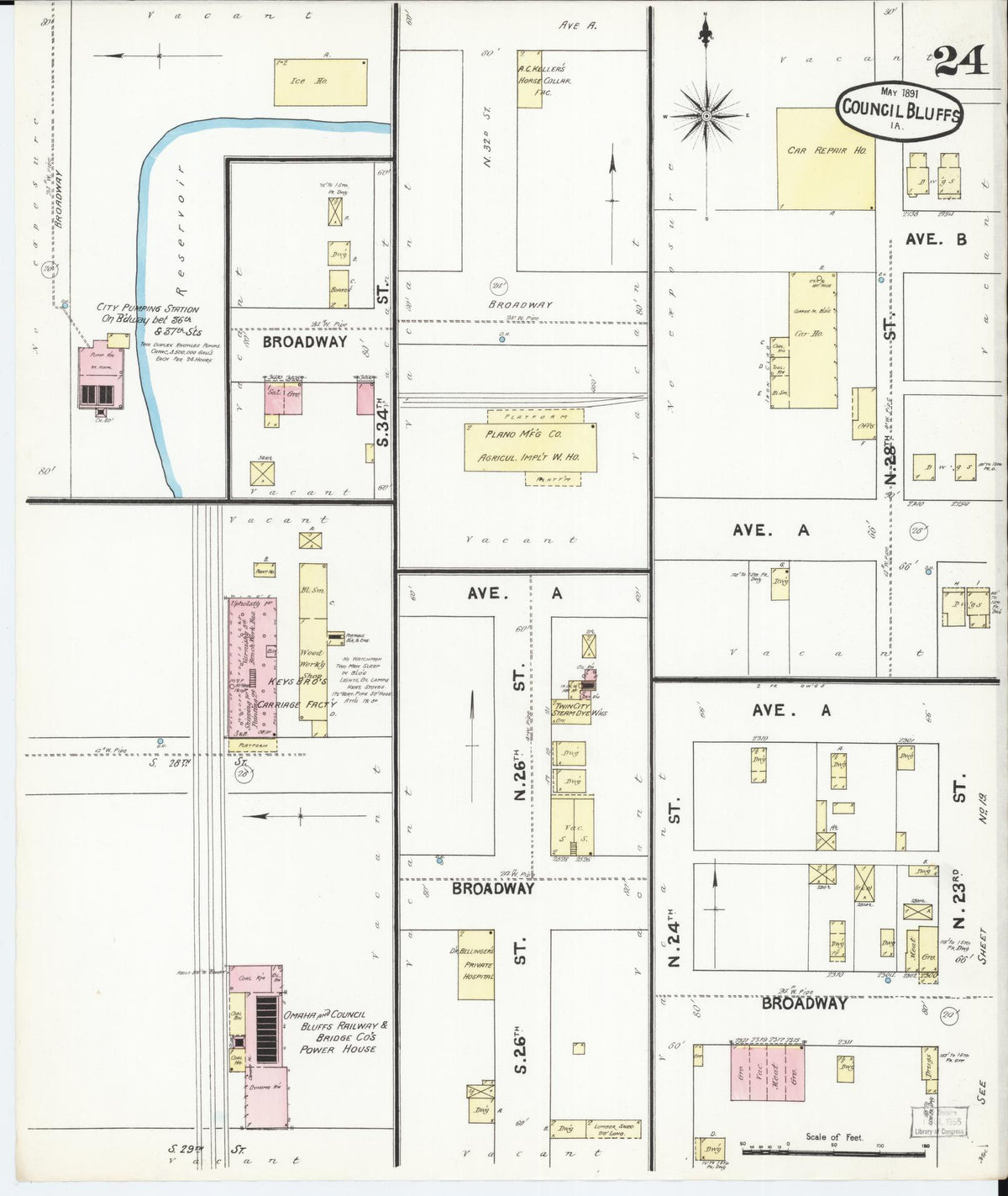 Sanborn Fire Insurance Map from Council Bluffs, Pottawattamie County, Iowa (1891), Sheet #0024 - Historic Sanborn Fire Insurance Map Print