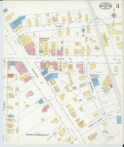 Sanborn Fire Insurance Map from Birmingham, Oakland County, Michigan (1915), Sheet #0003 - Complete Map Set gallery image, historic Sanborn map, vintage wall art, Michigan Michigan