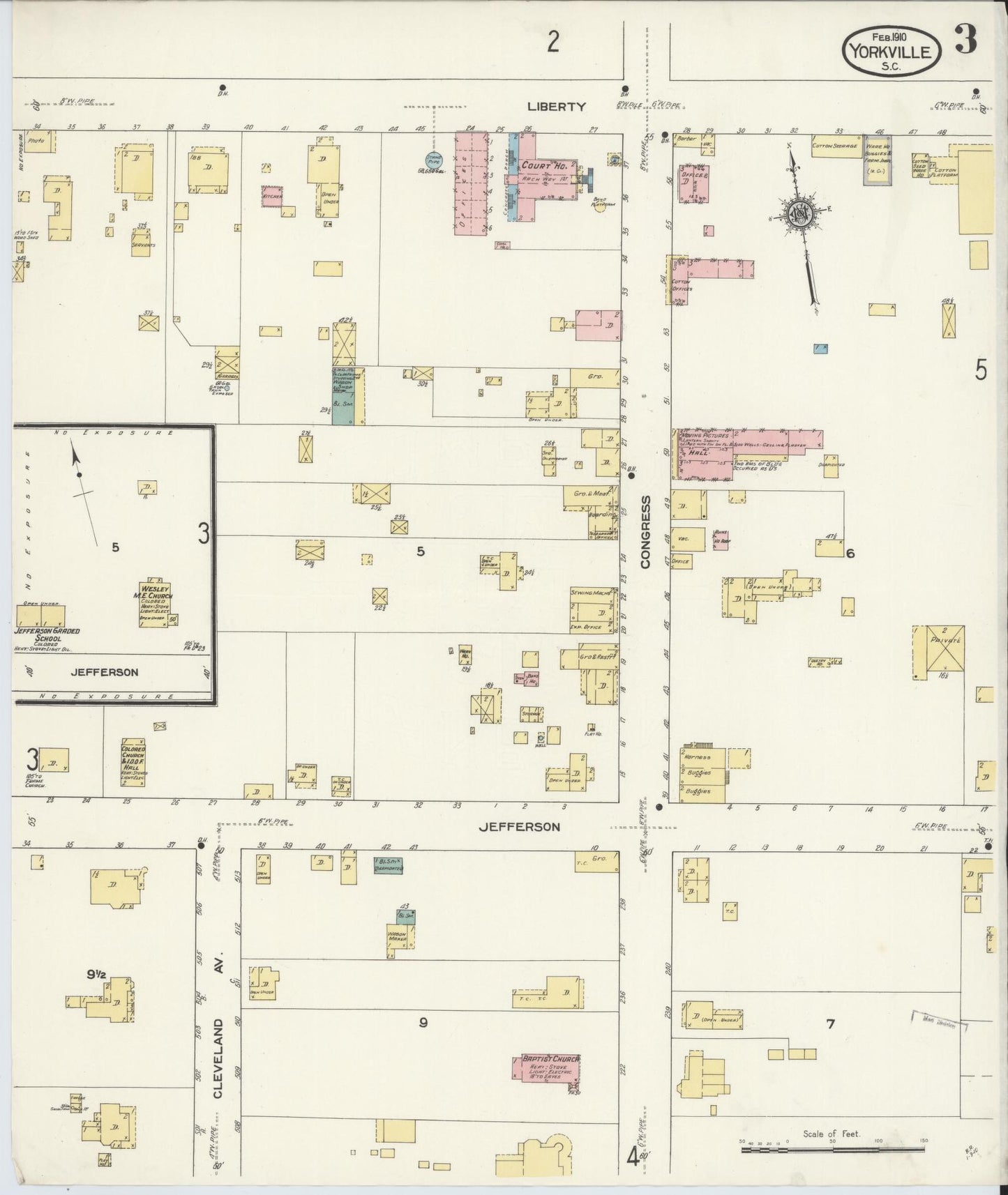 Sanborn Fire Insurance Map from York[ville], York County, South Carolina (1910), Sheet #0003 - Historic Sanborn Fire Insurance Map Print, vintage old map wall art, antique decor, genealogy gift, South Carolina South Carolina map