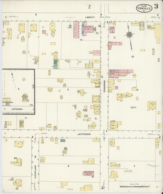 Sanborn Fire Insurance Map from York[ville], York County, South Carolina (1910), Sheet #0003 - Historic Sanborn Fire Insurance Map Print, vintage old map wall art, antique decor, genealogy gift, South Carolina South Carolina map