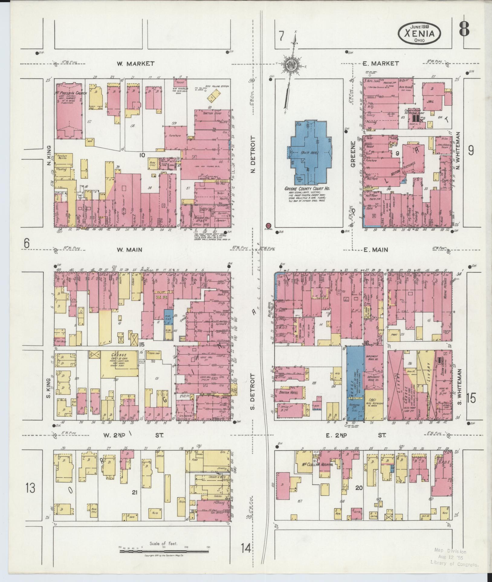 Sanborn Fire Insurance Map from Xenia, Greene County, Ohio (1919), Sheet #0008 - Complete Map Set gallery image, historic Sanborn map, vintage wall art, Ohio Ohio