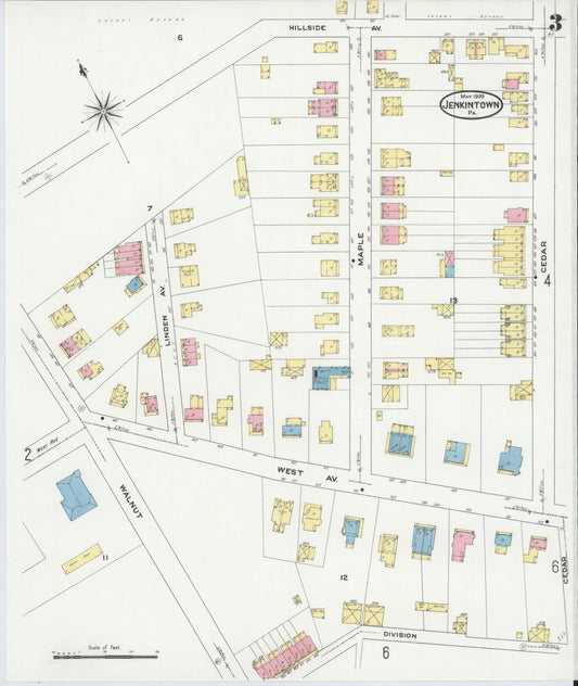 Sanborn Fire Insurance Map from Jenkintown, Montgomery County, Pennsylvania (1909), Sheet #0003 - Historic Sanborn Fire Insurance Map Print, vintage old map wall art, antique decor, genealogy gift, Pennsylvania Pennsylvania map