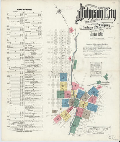 Sanborn Fire Insurance Map from Johnson City, Washington County, Tennessee (1913), Sheet #0001 - Complete Map Set gallery image, historic Sanborn map, vintage wall art, Tennessee Tennessee
