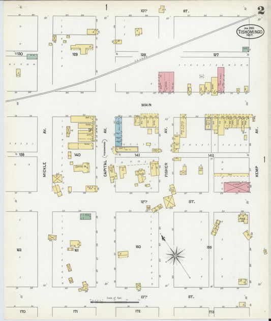 Sanborn Fire Insurance Map from Tishomingo, Johnston County, Oklahoma (1902), Sheet #0002 - Historic Sanborn Fire Insurance Map Print, vintage old map wall art, antique decor, genealogy gift, Oklahoma Oklahoma map