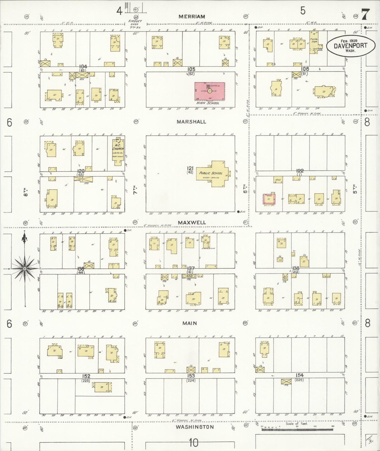 Sanborn Fire Insurance Map from Davenport, Lincoln County, Washington (1909), Sheet #0007 - Complete Map Set gallery image, historic Sanborn map, vintage wall art, Washington Washington