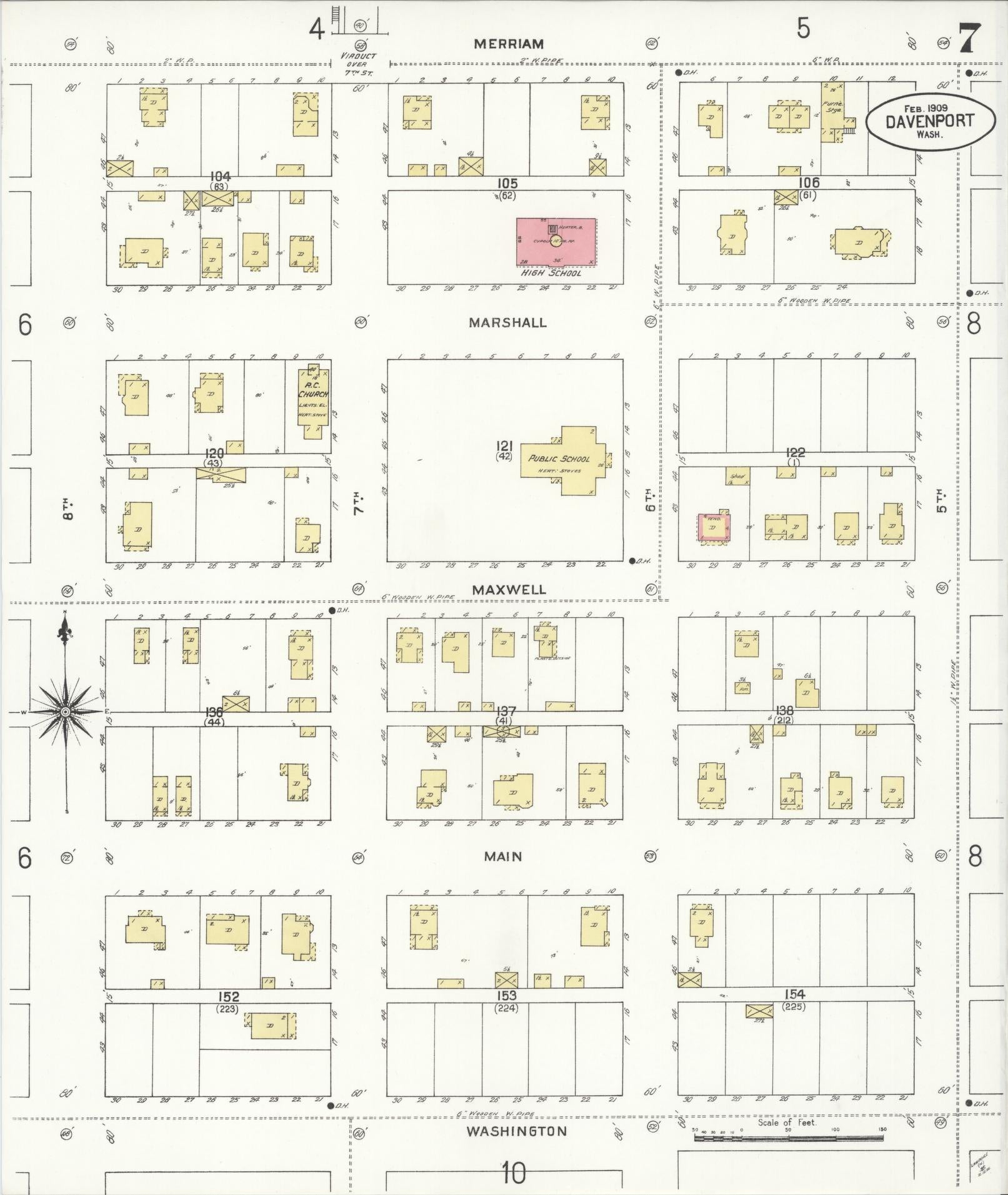 Sanborn Fire Insurance Map from Davenport, Lincoln County, Washington (1909), Sheet #0007 - Complete Map Set gallery image, historic Sanborn map, vintage wall art, Washington Washington