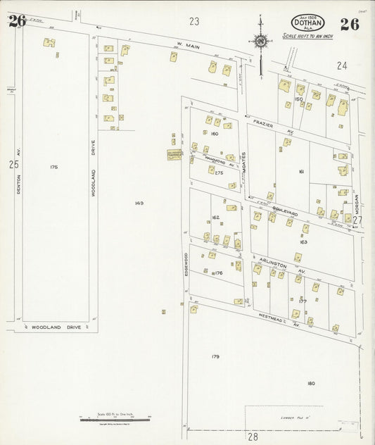 Sanborn Fire Insurance Map from Dothan, Houston County, Alabama (1924), Sheet #0026 - Historic Sanborn Fire Insurance Map Print, vintage old map wall art, antique decor, genealogy gift, Alabama Alabama map