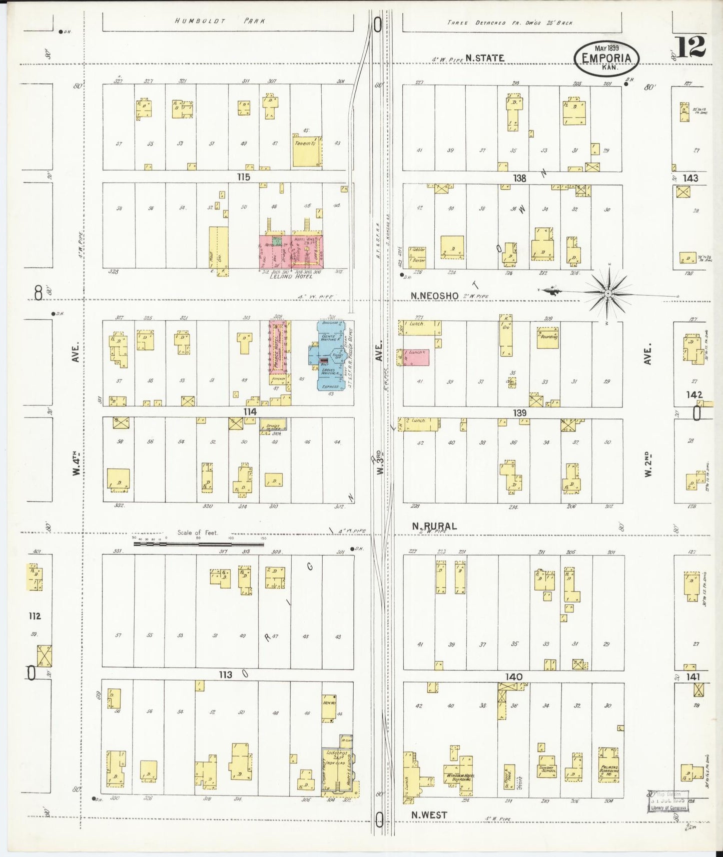 Sanborn Fire Insurance Map from Emporia, Lyon County, Kansas (1899), Sheet #0012 - Historic Sanborn Fire Insurance Map Print, vintage old map wall art, antique decor, genealogy gift, Kansas Kansas map