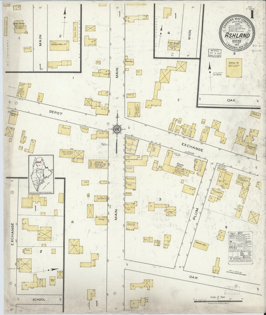 Sanborn Fire Insurance Map from Ashland, Aroostook County, Maine (1917), Sheet #0001 - Historic Sanborn Fire Insurance Map Print, vintage old map wall art, antique decor, genealogy gift, Maine Maine map