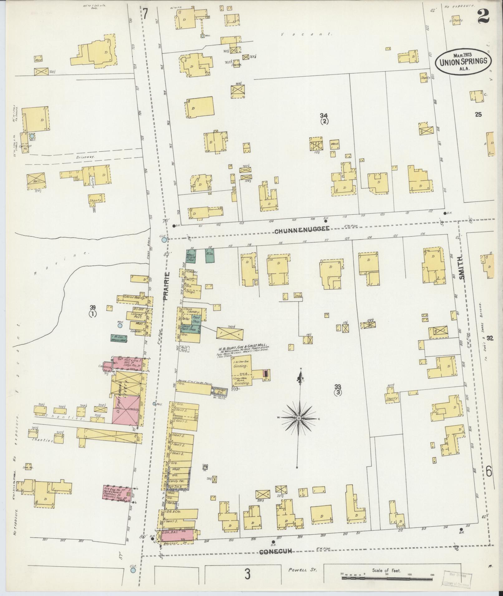 Sanborn Fire Insurance Map from Union Springs, Bullock County, Alabama (1903), Sheet #0002 - Historic Sanborn Fire Insurance Map Print, vintage old map wall art, antique decor, genealogy gift, Alabama Alabama map