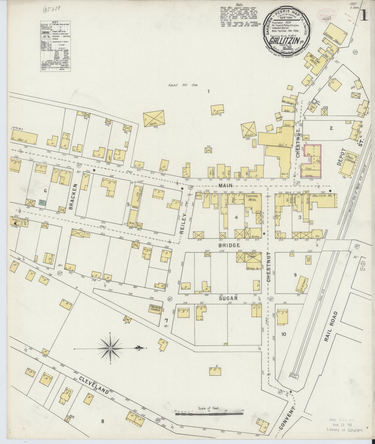 Sanborn Fire Insurance Map from Gallitzin, Cambria County, Pennsylvania (1895), Sheet #0001 - Complete Map Set gallery image, historic Sanborn map, vintage wall art, Pennsylvania Pennsylvania
