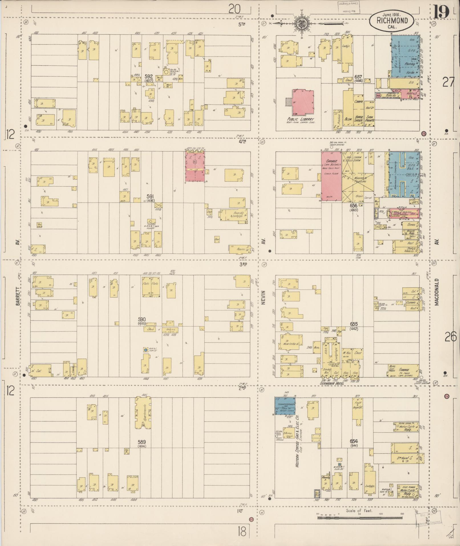 Sanborn Fire Insurance Map from Richmond, Contra Costa County, California (1916), Sheet #0019 - Complete Map Set gallery image, historic Sanborn map, vintage wall art, California California