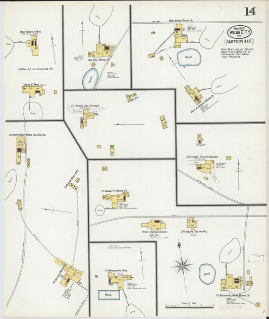 Sanborn Fire Insurance Map from Webb City, Jasper County, Missouri (1900), Sheet #0014 - Historic Sanborn Fire Insurance Map Print, vintage old map wall art, antique decor, genealogy gift, Missouri Missouri map