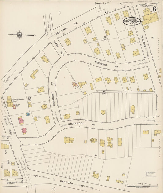 Sanborn Fire Insurance Map from Huntington, Suffolk County, New York (1922), Sheet #0006 - Historic Sanborn Fire Insurance Map Print, vintage old map wall art, antique decor, genealogy gift, New York New York map