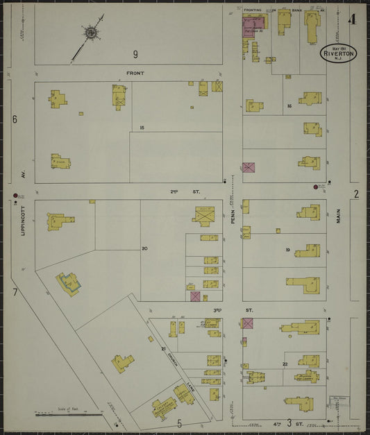 Sanborn Fire Insurance Map from Riverton, Burlington County, New Jersey (1911), Sheet #0004 - Historic Sanborn Fire Insurance Map Print, vintage old map wall art, antique decor, genealogy gift, New Jersey New Jersey map