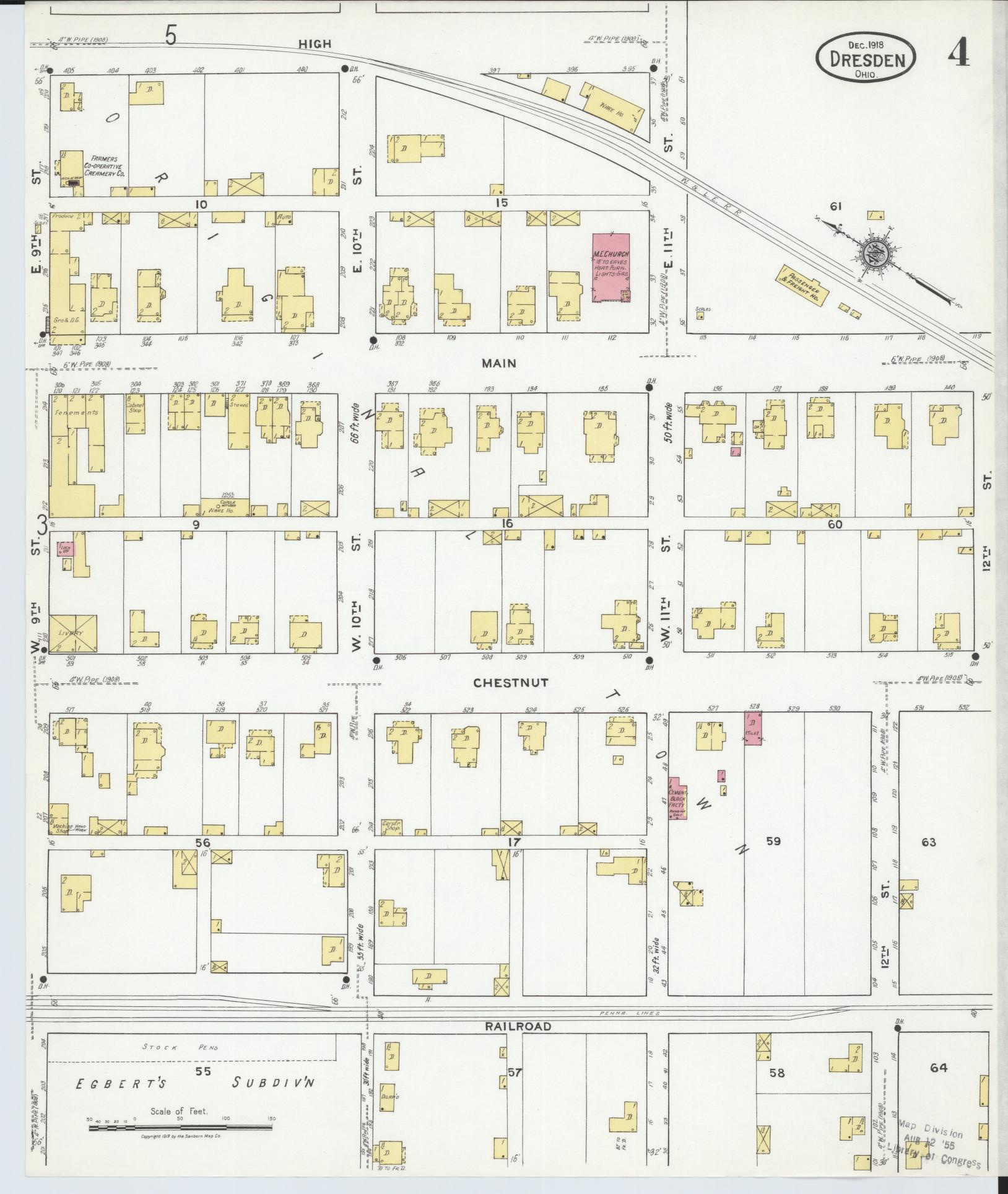 Sanborn Fire Insurance Map from Dresden, Muskingum County, Ohio (1918), Sheet #0004 - Historic Sanborn Fire Insurance Map Print, vintage old map wall art, antique decor, genealogy gift, Ohio Ohio map