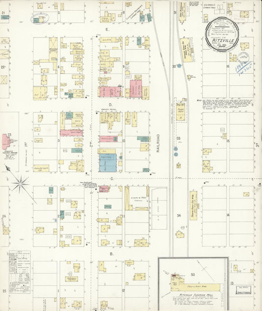 Sanborn Fire Insurance Map from Ritzville, Adams County, Washington (1899), Sheet #0001 - Historic Sanborn Fire Insurance Map Print, vintage old map wall art, antique decor, genealogy gift, Washington Washington map