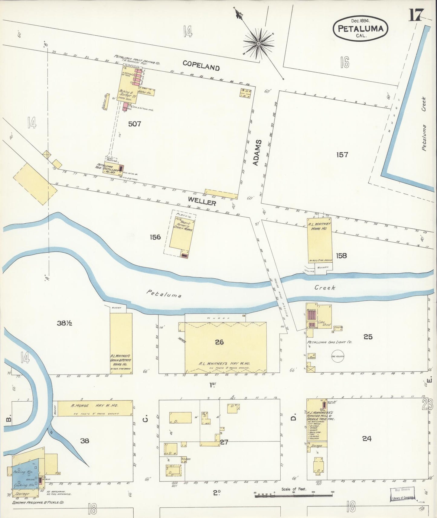 Sanborn Fire Insurance Map from Petaluma, Sonoma County, California (1894), Sheet #0017 - Complete Map Set gallery image, historic Sanborn map, vintage wall art, California California