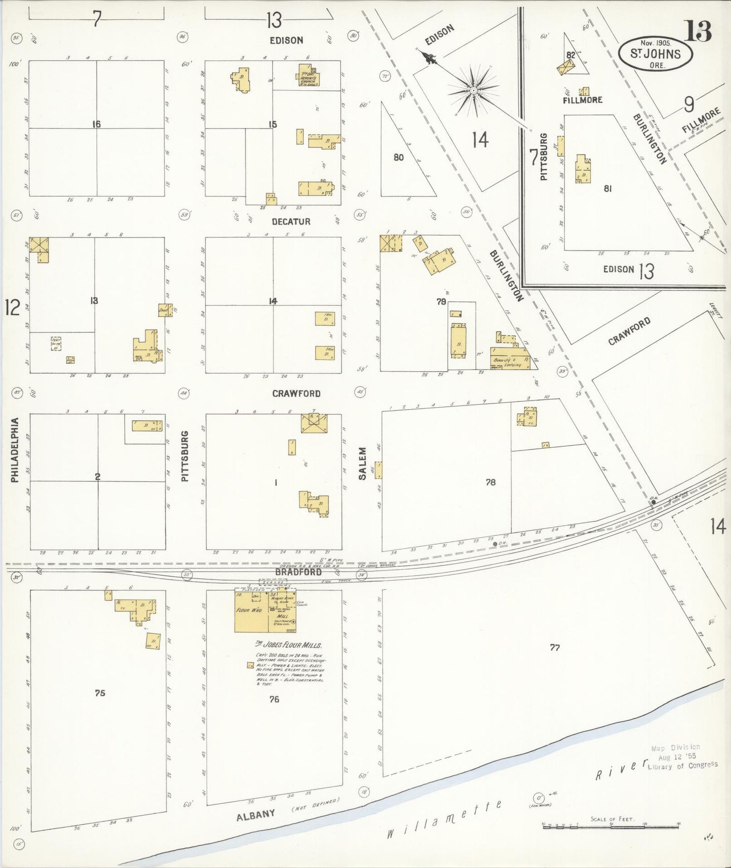 Sanborn Fire Insurance Map from Saint Johns, Multnomah County, Oregon (1905), Sheet #0013 - Complete Map Set gallery image, historic Sanborn map, vintage wall art, Oregon Oregon