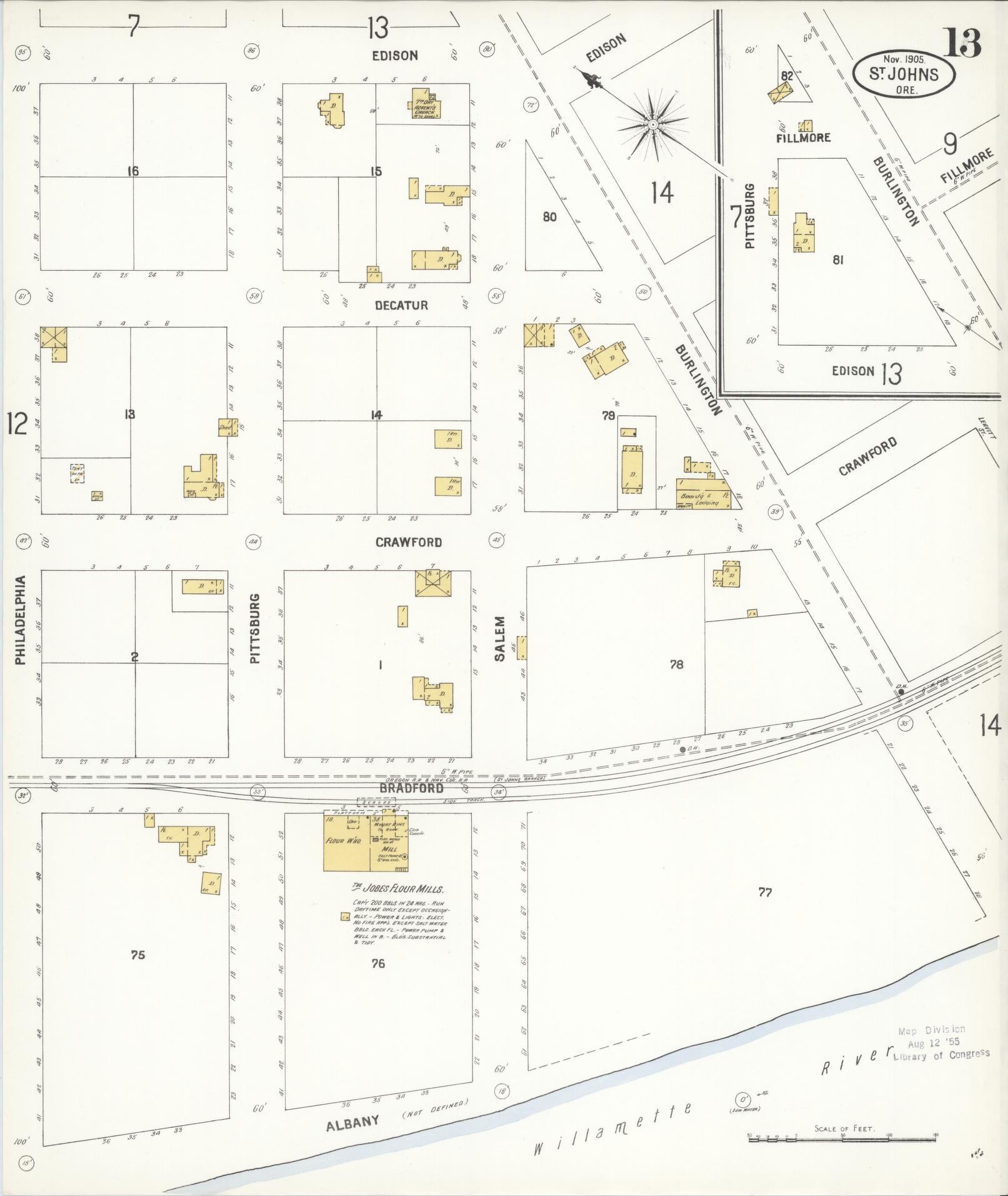 Sanborn Fire Insurance Map from Saint Johns, Multnomah County, Oregon (1905), Sheet #0013 - Complete Map Set gallery image, historic Sanborn map, vintage wall art, Oregon Oregon