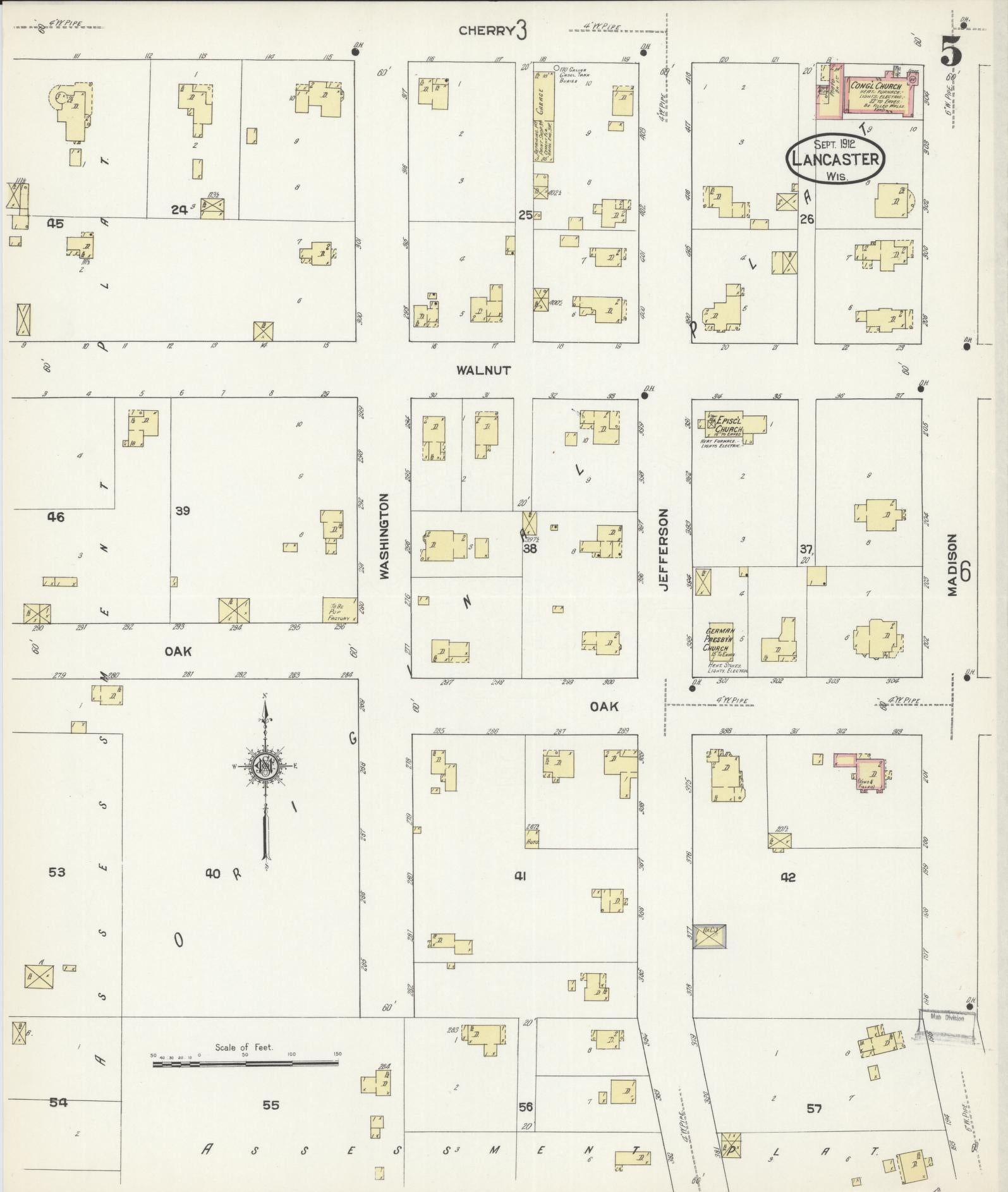Sanborn Fire Insurance Map from Lancaster, Grant County, Wisconsin (1912), Sheet #0005 - Historic Sanborn Fire Insurance Map Print, vintage old map wall art, antique decor, genealogy gift, Wisconsin Wisconsin map