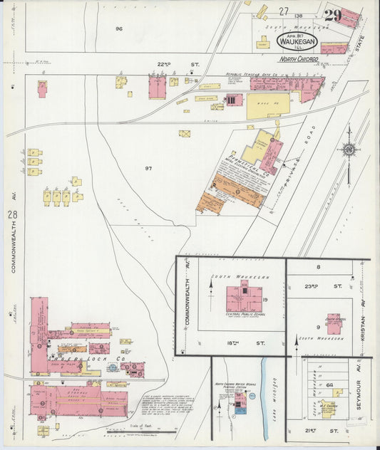 Sanborn Fire Insurance Map from Waukegan, Lake County, Illinois (1917), Sheet #0029 - Historic Sanborn Fire Insurance Map Print, vintage old map wall art, antique decor, genealogy gift, Illinois Illinois map