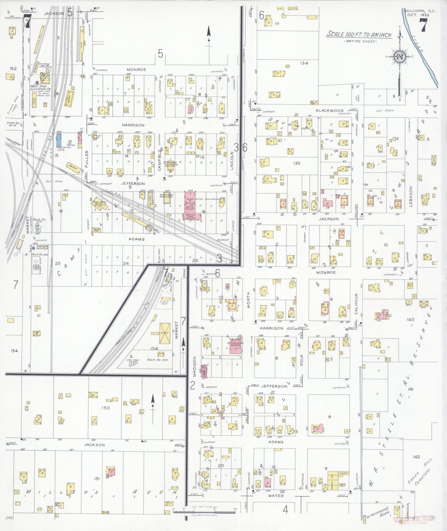 Sanborn Fire Insurance Map from Sullivan, Moultrie County, Illinois (1932), Sheet #0007 - Complete Map Set gallery image, historic Sanborn map, vintage wall art, Illinois Illinois