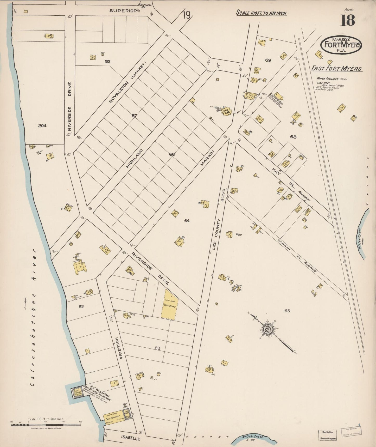 Sanborn Fire Insurance Map from Fort Myers, Lee County, Florida (1922), Sheet #0018 - Complete Map Set gallery image, historic Sanborn map, vintage wall art, Florida Florida