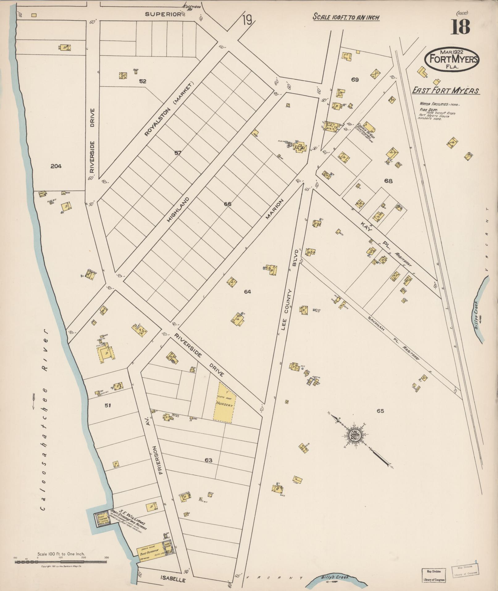 Sanborn Fire Insurance Map from Fort Myers, Lee County, Florida (1922), Sheet #0018 - Complete Map Set gallery image, historic Sanborn map, vintage wall art, Florida Florida