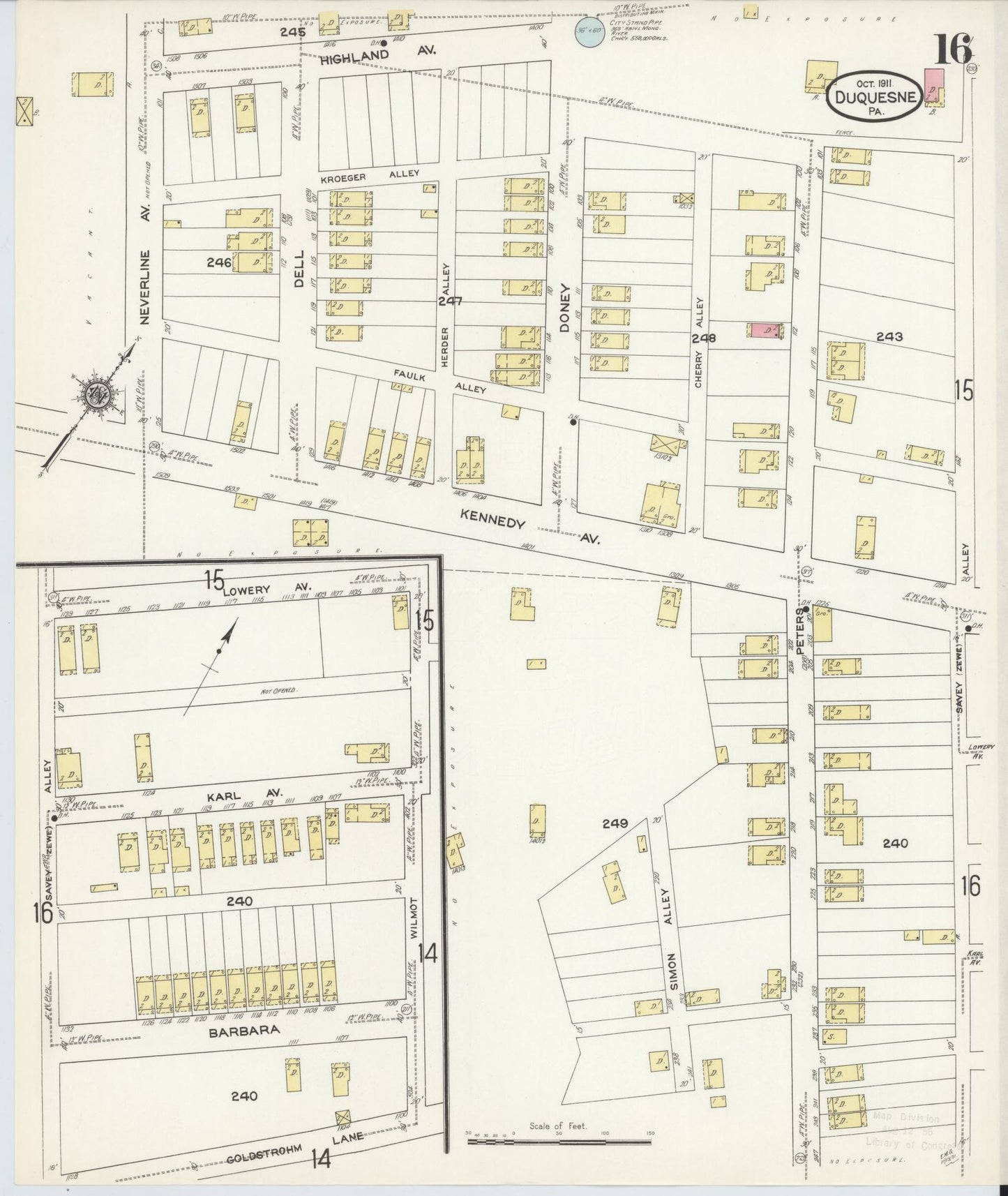 Sanborn Fire Insurance Map from Duquesne, Allegheny County, Pennsylvania (1911), Sheet #0016 - Historic Sanborn Fire Insurance Map Print, vintage old map wall art, antique decor, genealogy gift, Pennsylvania Pennsylvania map