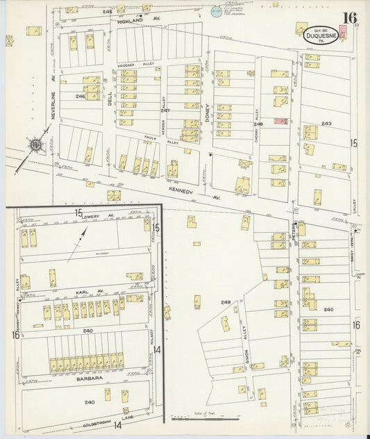 Sanborn Fire Insurance Map from Duquesne, Allegheny County, Pennsylvania (1911), Sheet #0016 - Historic Sanborn Fire Insurance Map Print, vintage old map wall art, antique decor, genealogy gift, Pennsylvania Pennsylvania map