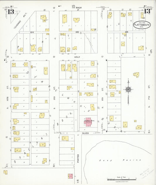 Sanborn Fire Insurance Map from Plattsmouth, Cass County, Nebraska (1923), Sheet #0013 - Historic Sanborn Fire Insurance Map Print, vintage old map wall art, antique decor, genealogy gift, Nebraska Nebraska map