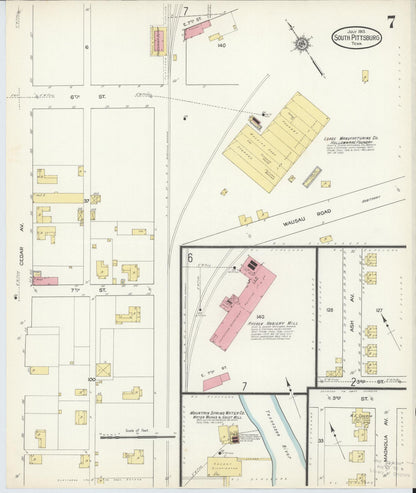 Sanborn Fire Insurance Map from South Pittsburg, Marion County, Tennessee (1913), Sheet #0007 - Complete Map Set gallery image, historic Sanborn map, vintage wall art, Tennessee Tennessee