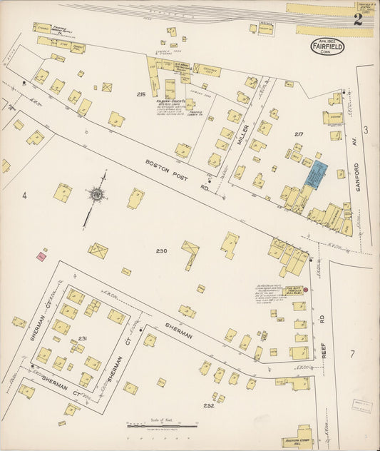 Sanborn Fire Insurance Map from Fairfield, Fairfield County, Connecticut (1922), Sheet #0002 - Historic Sanborn Fire Insurance Map Print, vintage old map wall art, antique decor, genealogy gift, Connecticut Connecticut map