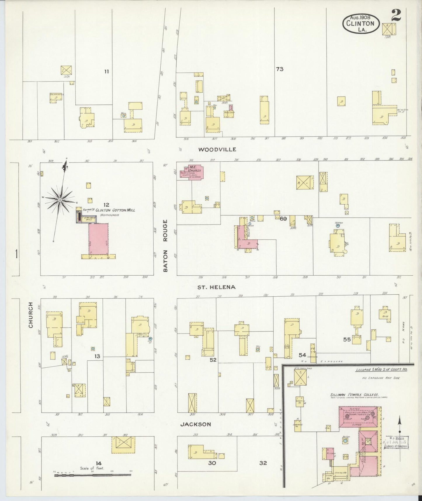 Sanborn Fire Insurance Map from Clinton, East Feliciana Parish, Louisiana (1908), Sheet #0002 - Historic Sanborn Fire Insurance Map Print, vintage old map wall art, antique decor, genealogy gift, Louisiana Louisiana map