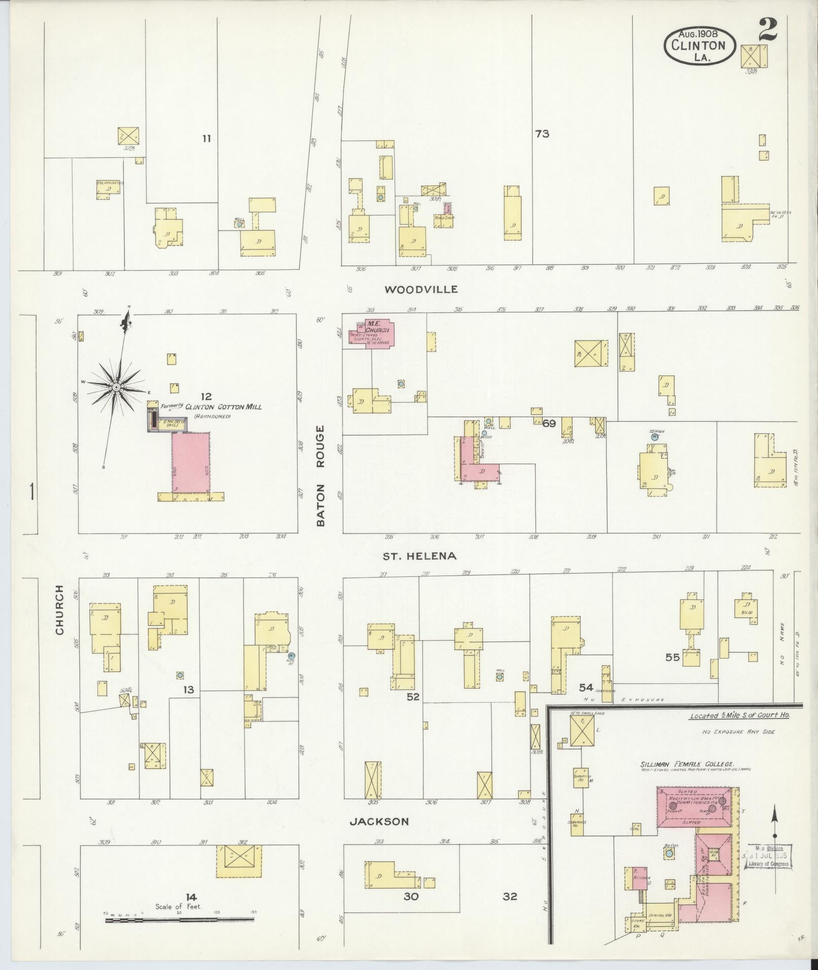 Sanborn Fire Insurance Map from Clinton, East Feliciana Parish, Louisiana (1908), Sheet #0002 - Historic Sanborn Fire Insurance Map Print, vintage old map wall art, antique decor, genealogy gift, Louisiana Louisiana map