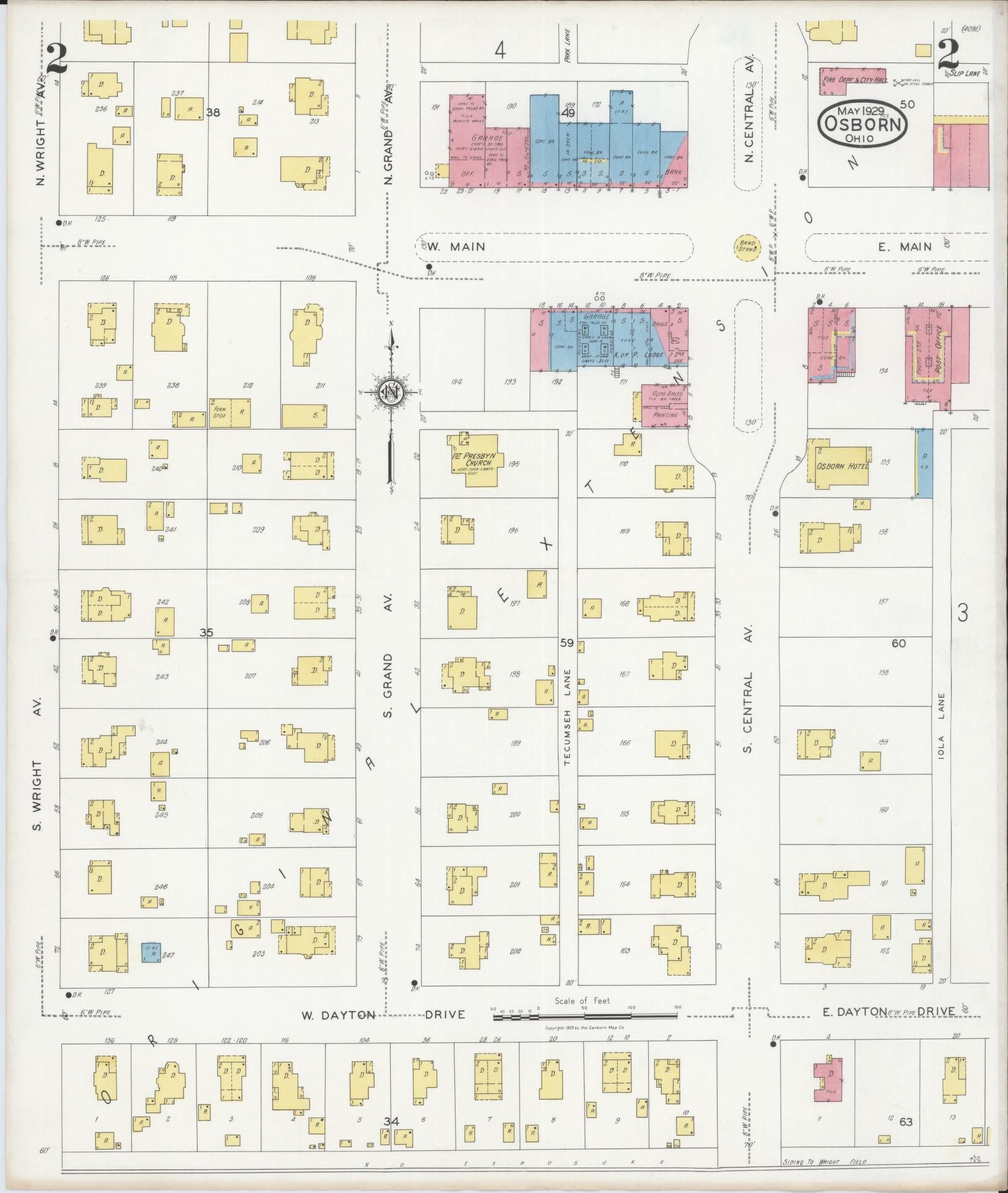 Sanborn Fire Insurance Map from Osborn, Greene County, Ohio (1929), Sheet #0002 - Historic Sanborn Fire Insurance Map Print, vintage old map wall art, antique decor, genealogy gift, Ohio Ohio map