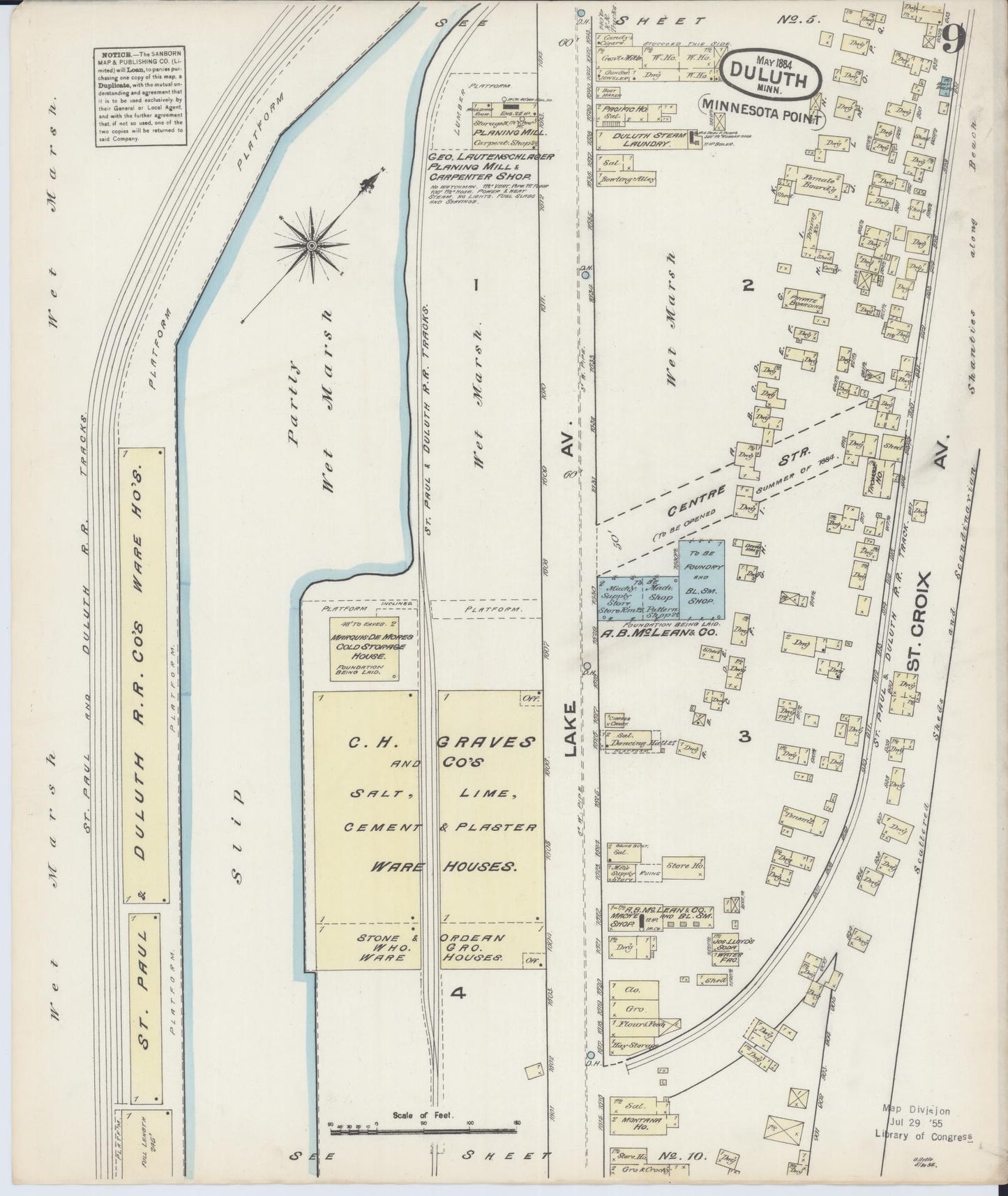 Sanborn Fire Insurance Map from Duluth, Saint Louis County, Minnesota (1884), Sheet #0009 - Complete Map Set gallery image, historic Sanborn map, vintage wall art, Minnesota Minnesota