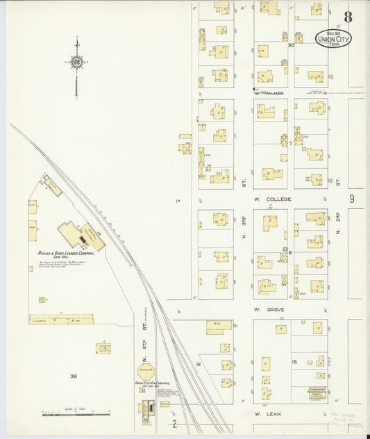 Sanborn Fire Insurance Map from Union City, Obion County, Tennessee (1912), Sheet #0008 - Historic Sanborn Fire Insurance Map Print, vintage old map wall art, antique decor, genealogy gift, Tennessee Tennessee map