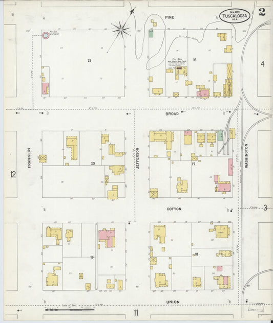 Sanborn Fire Insurance Map from Tuscaloosa, Tuscaloosa County, Alabama (1899), Sheet #0002 - Historic Sanborn Fire Insurance Map Print, vintage old map wall art, antique decor, genealogy gift, Alabama Alabama map