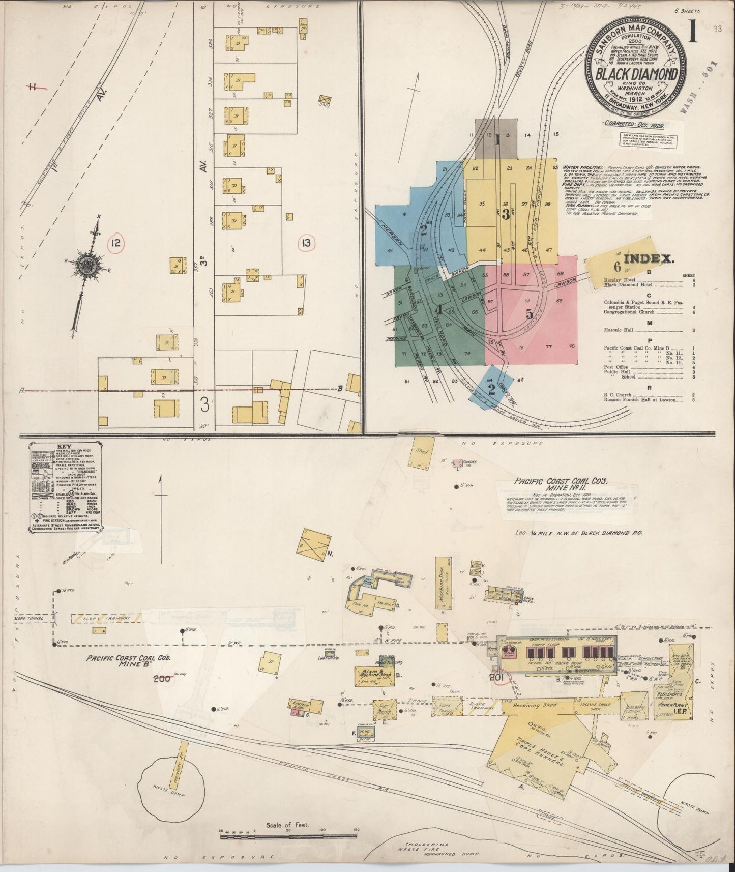 Sanborn Fire Insurance Map from Black Diamond, King County, Washington (1929), Sheet #0001 - Complete Map Set gallery image, historic Sanborn map, vintage wall art, Washington Washington