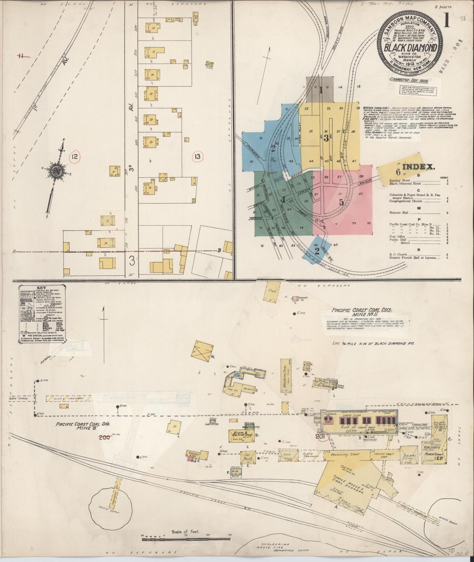 Sanborn Fire Insurance Map from Black Diamond, King County, Washington (1929), Sheet #0001 - Complete Map Set gallery image, historic Sanborn map, vintage wall art, Washington Washington
