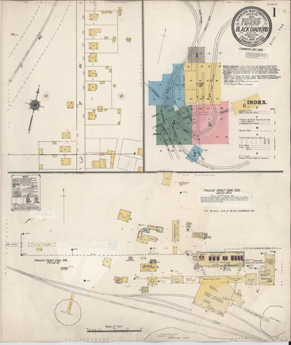 Sanborn Fire Insurance Map from Black Diamond, King County, Washington (1929), Sheet #0001 - Complete Map Set gallery image, historic Sanborn map, vintage wall art, Washington Washington