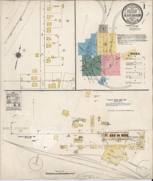 Sanborn Fire Insurance Map from Black Diamond, King County, Washington (1929), Sheet #0001 - Complete Map Set gallery image, historic Sanborn map, vintage wall art, Washington Washington