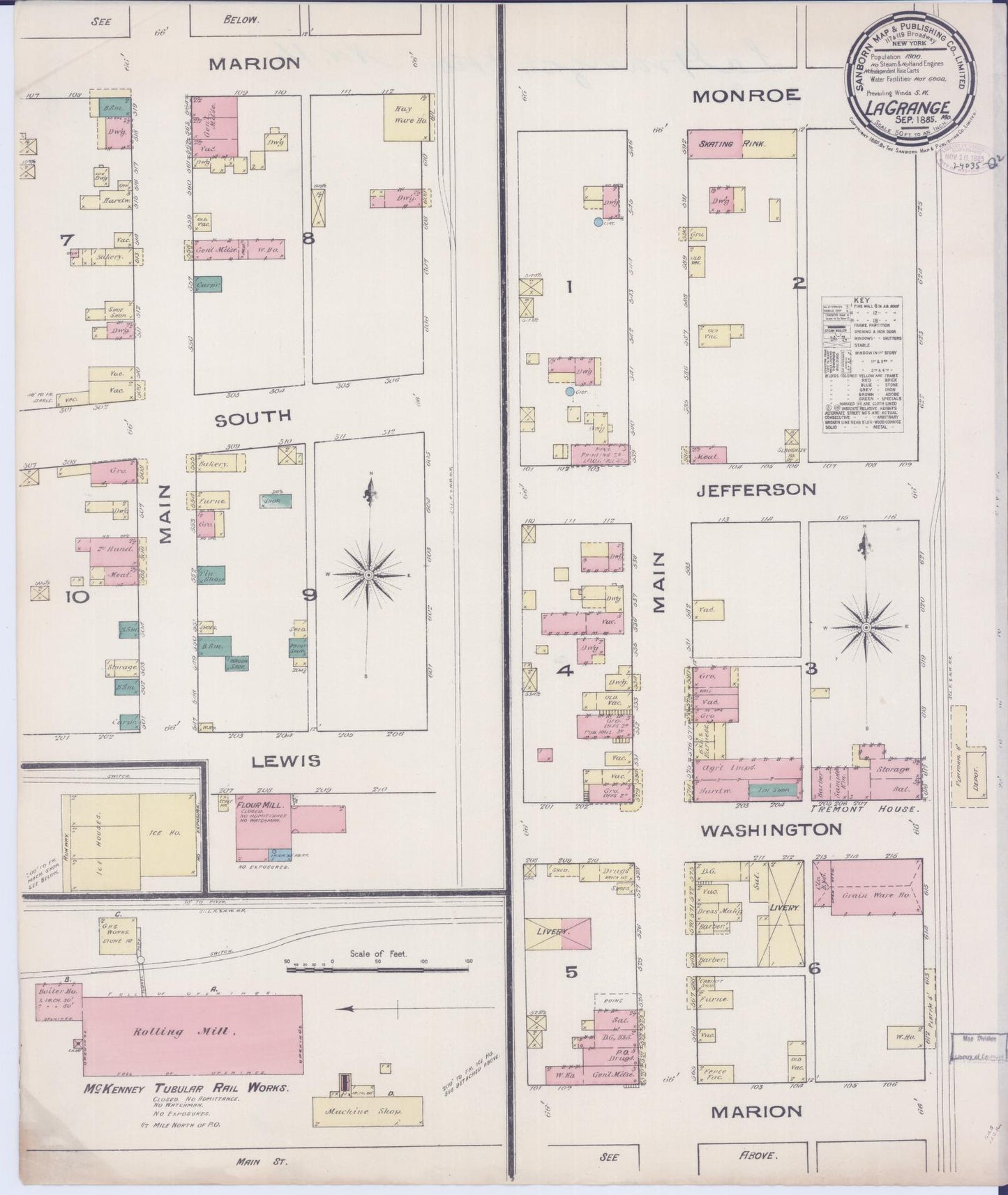 Sanborn Fire Insurance Map from La Grange, Lewis County, Missouri (1885), Sheet #0001 - Historic Sanborn Fire Insurance Map Print, vintage old map wall art, antique decor, genealogy gift, Missouri Missouri map