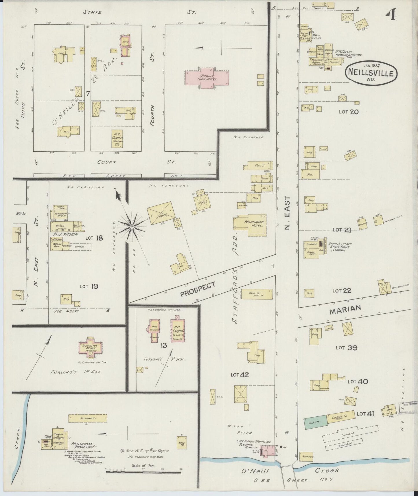 Sanborn Fire Insurance Map from Neillsville, Clark County, Wisconsin (1887), Sheet #0004 - Complete Map Set gallery image, historic Sanborn map, vintage wall art, Wisconsin Wisconsin