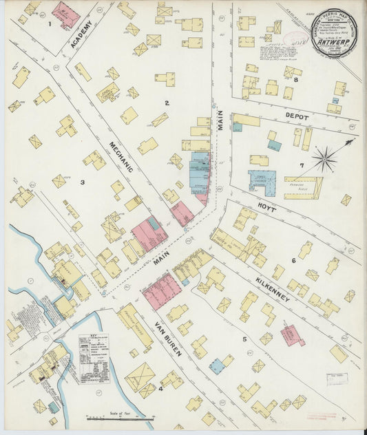Sanborn Fire Insurance Map from Antwerp, Jefferson County, New York (1892), Sheet #0001 - Historic Sanborn Fire Insurance Map Print, vintage old map wall art, antique decor, genealogy gift, New York New York map