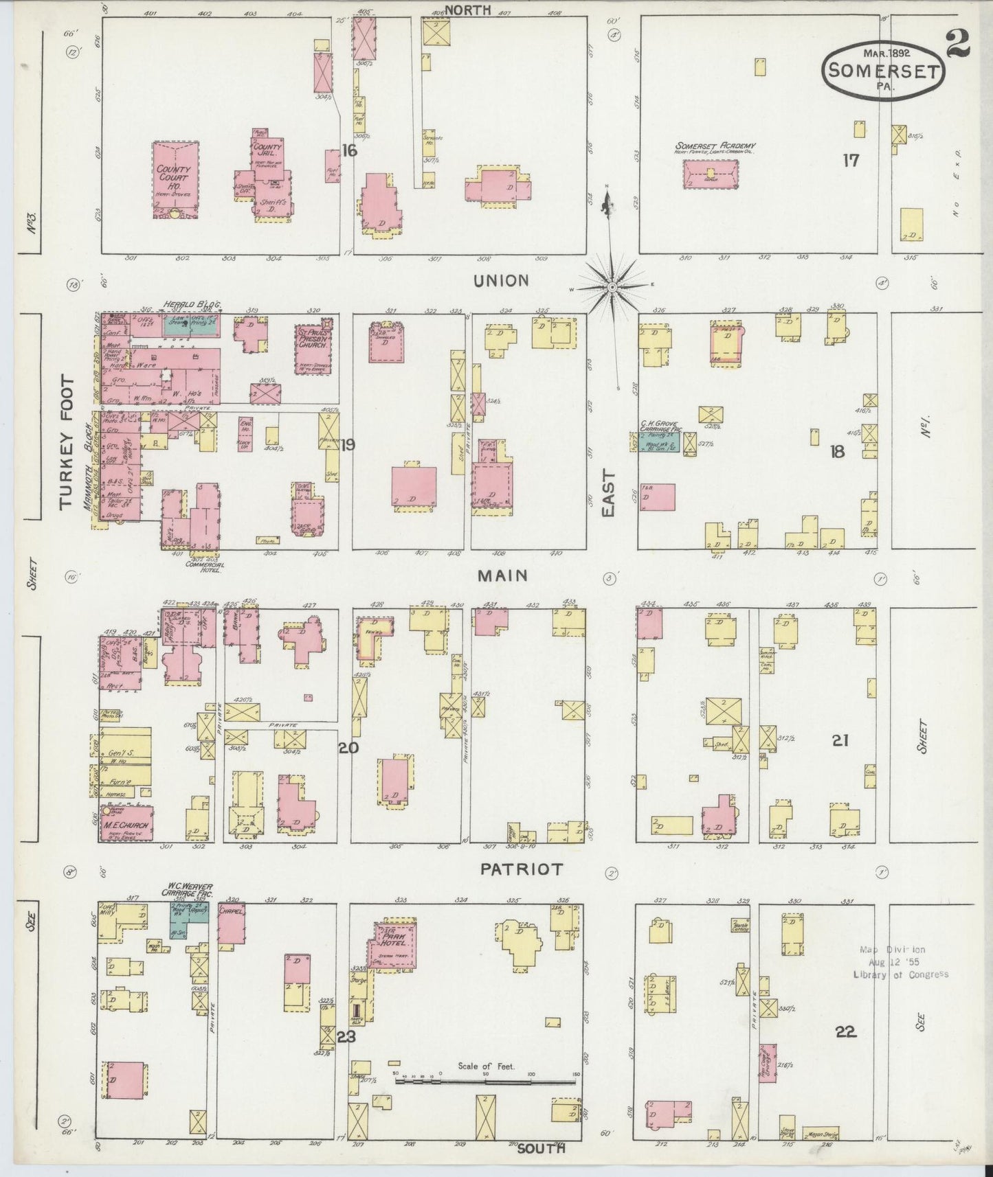 Sanborn Fire Insurance Map from Somerset, Somerset County, Pennsylvania (1892), Sheet #0002 - Historic Sanborn Fire Insurance Map Print, vintage old map wall art, antique decor, genealogy gift, Pennsylvania Pennsylvania map