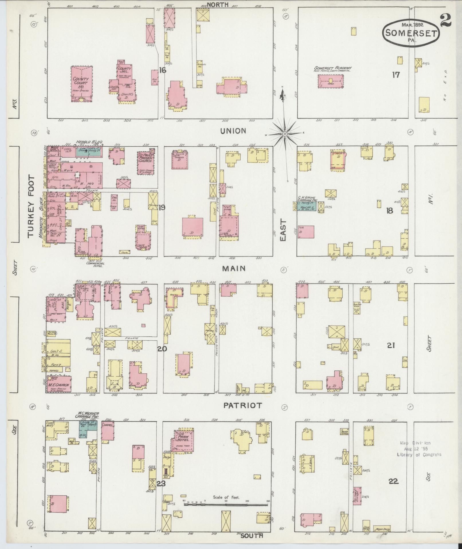 Sanborn Fire Insurance Map from Somerset, Somerset County, Pennsylvania (1892), Sheet #0002 - Historic Sanborn Fire Insurance Map Print, vintage old map wall art, antique decor, genealogy gift, Pennsylvania Pennsylvania map